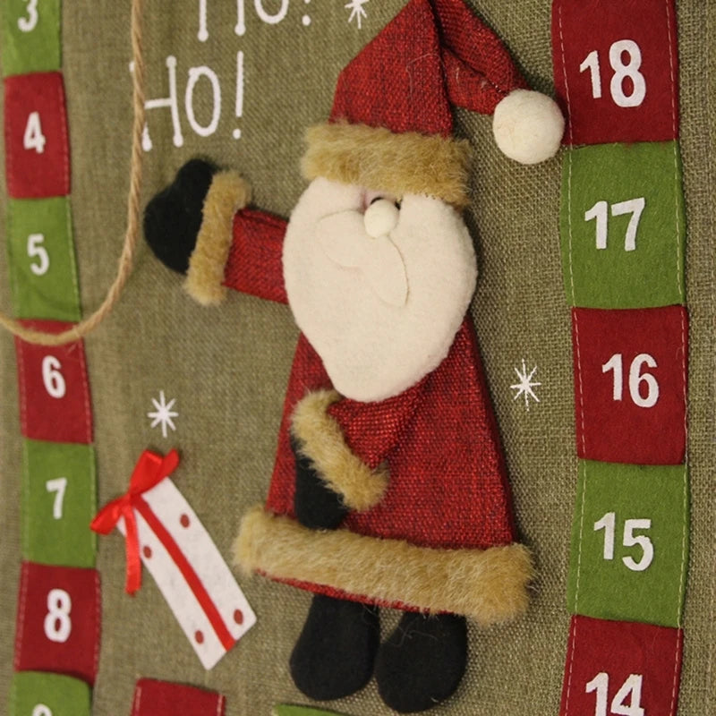 Christmas Countdown Calendar Hanging 24 Pockets Storage Candy Bag Christmas Gift