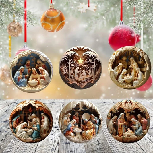 Christmas Tree Nativity Decorations 3D Acrylic Holy Family Statue Ornaments Colorful Pendant With Rope Festival Gift Home Decor