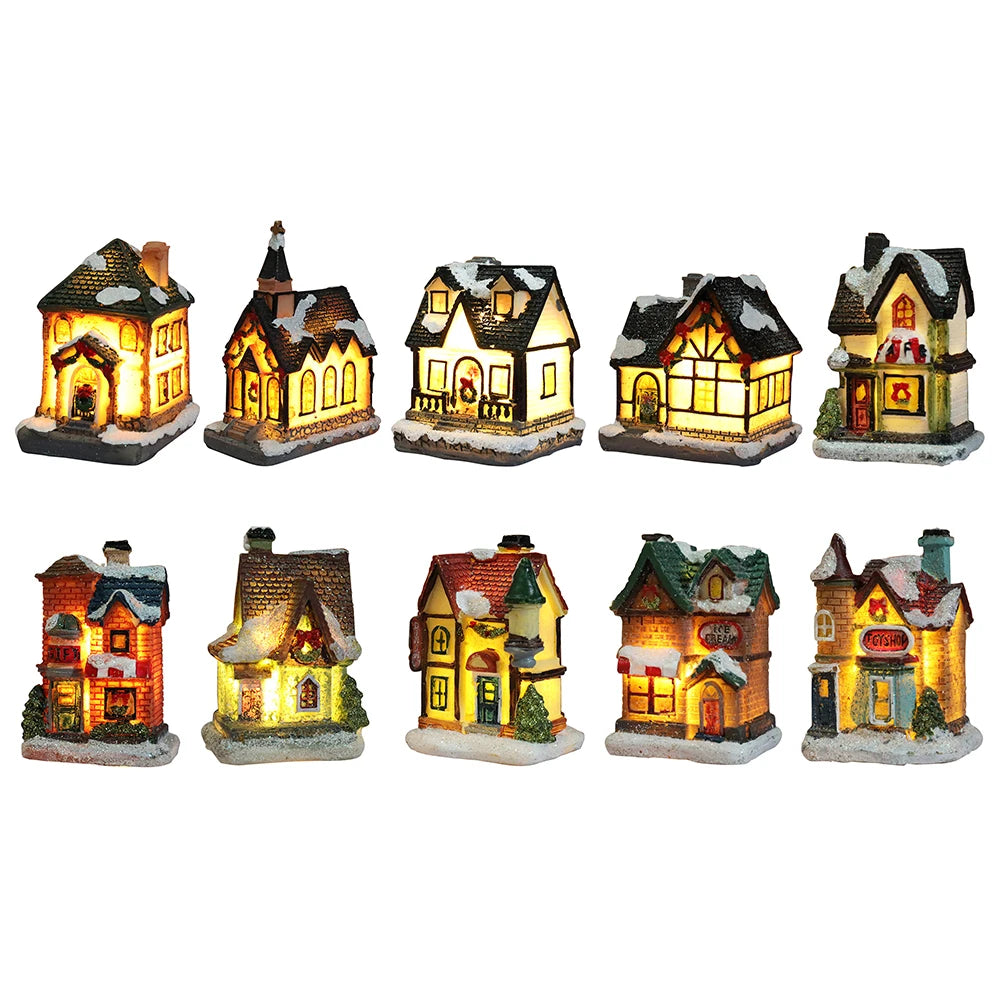 Christmas LED Light Wooden House Luminous Cabin Christmas Decorations for Home DIY Xmas Tree Ornaments New Year 2023 Kids Gifts