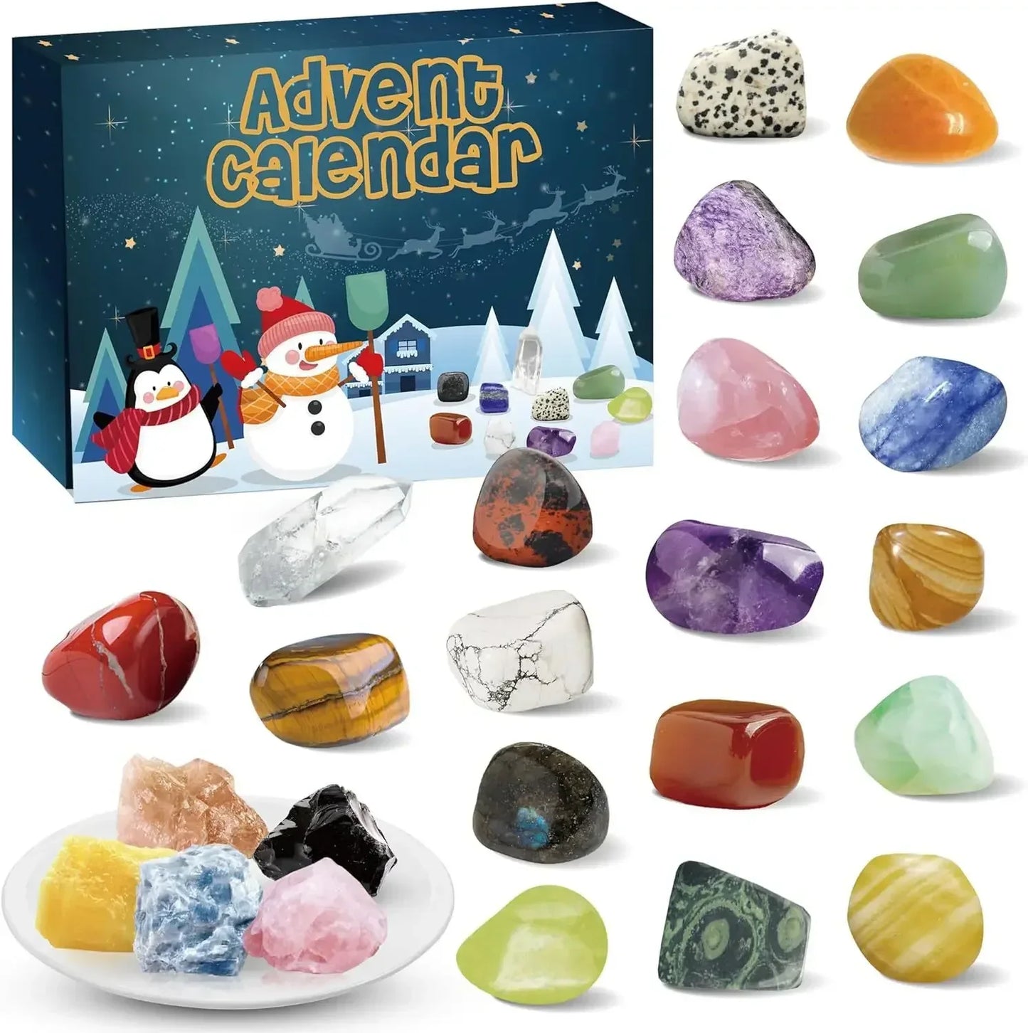 Christmas Advent Calendar 24 days Countdown Calendar Natural Crystal Gemstone Stone Minerals Collection Box Christmas Kids Gift