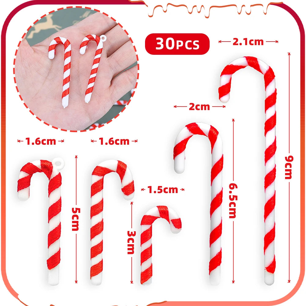 30pcs Christmas Candy Canes Xmas Tree Hanging Twisted Mini Crutch Pendant Ornament New Year Party Home Decor Kids Toy Noel Gifts