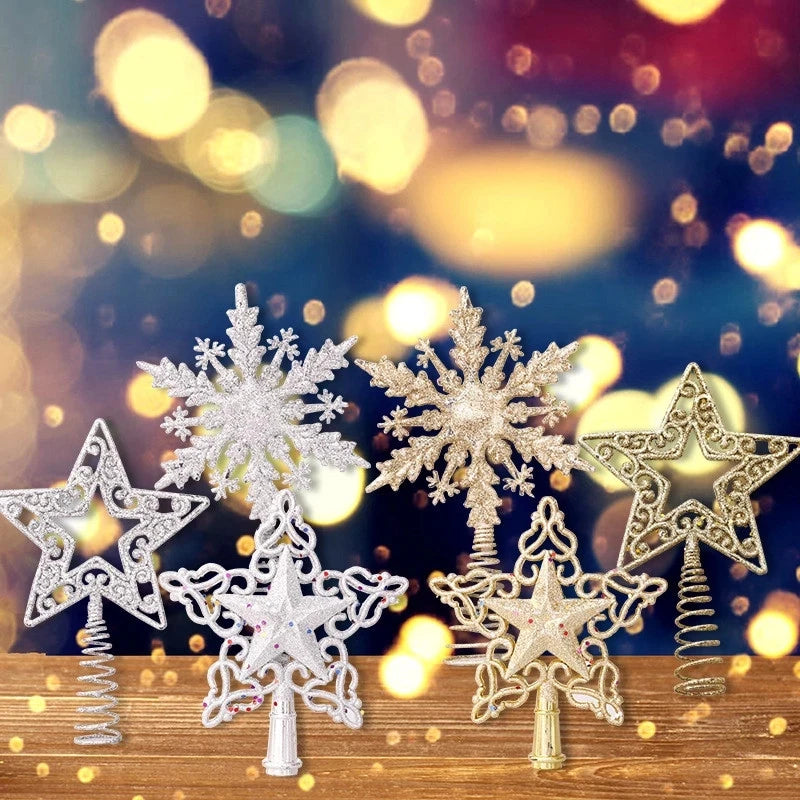 Christmas Tree Top Glitter Gold Silver Star Xmas Tree Snowflake Ornaments Christmas Decoration For Home 2023 Natal New Year 2024