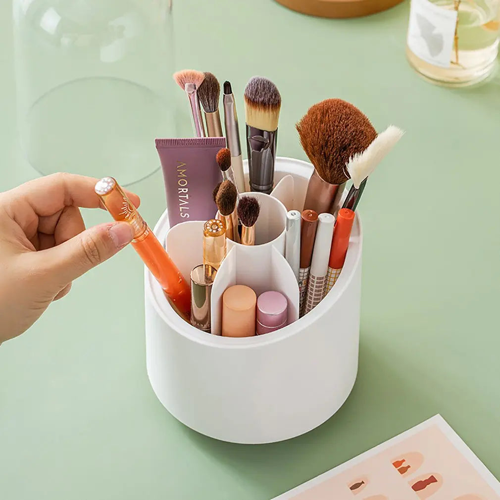 Desktop Makeup Brush Storage Bucket Cup Holder with Lid Rotating Makeup Lipstick Cosmetic Storage Box Organizer Tube Transparent