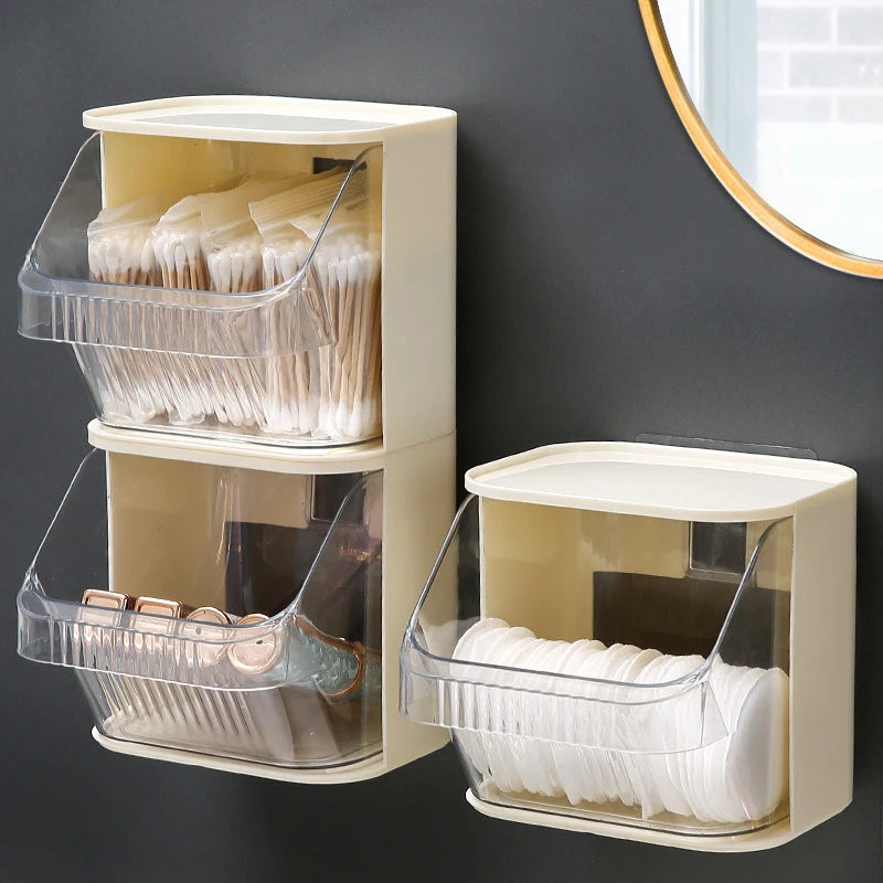 Bathroom Organizer Wall-mounted Cotton Pad Holder Makeup Organizer Box Plastic Storage Container For Swabs Jewelry Storage Box