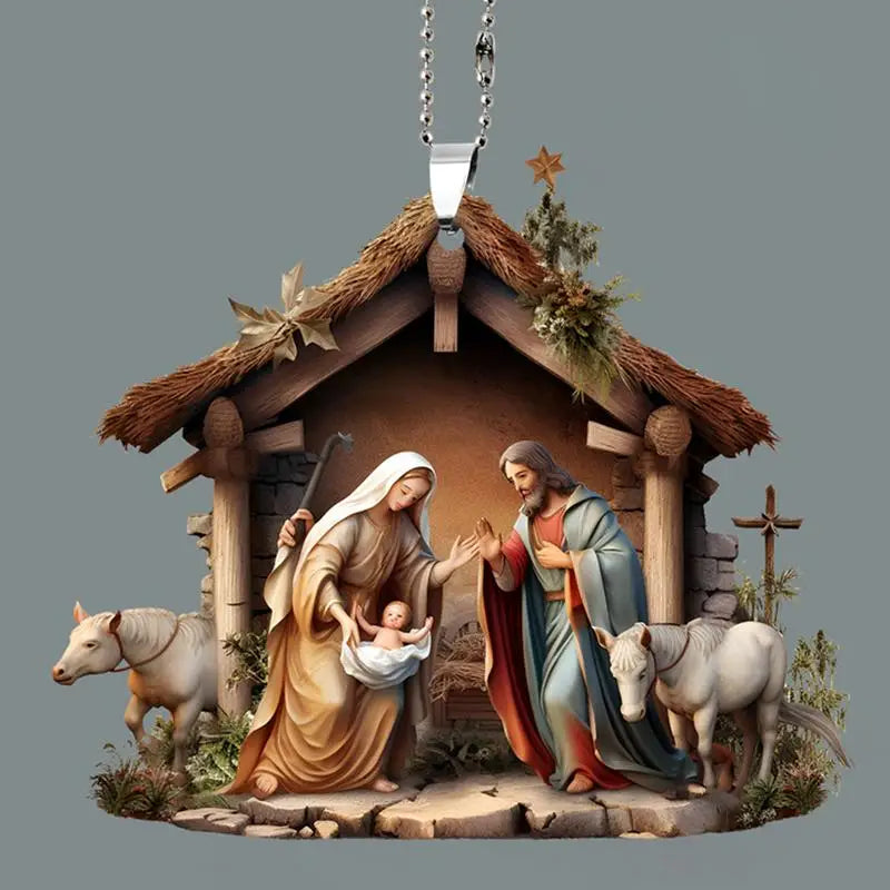 Flat Not 3D Nativity Scene Ornaments The Birth Of Jesus Nativity Scene Acrylic Decoration For Christmas Tree car Decoration