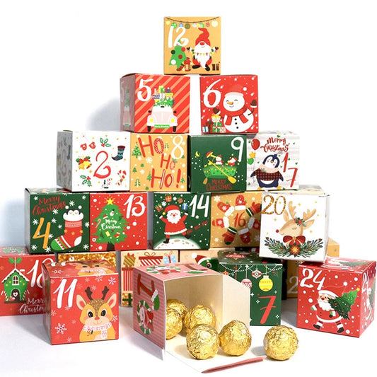 Christmas Day Advent Calendar Gift Box Happy New Year Gift Kraft Paper Bag Festival Christmas Countdown Candy Cookies Box