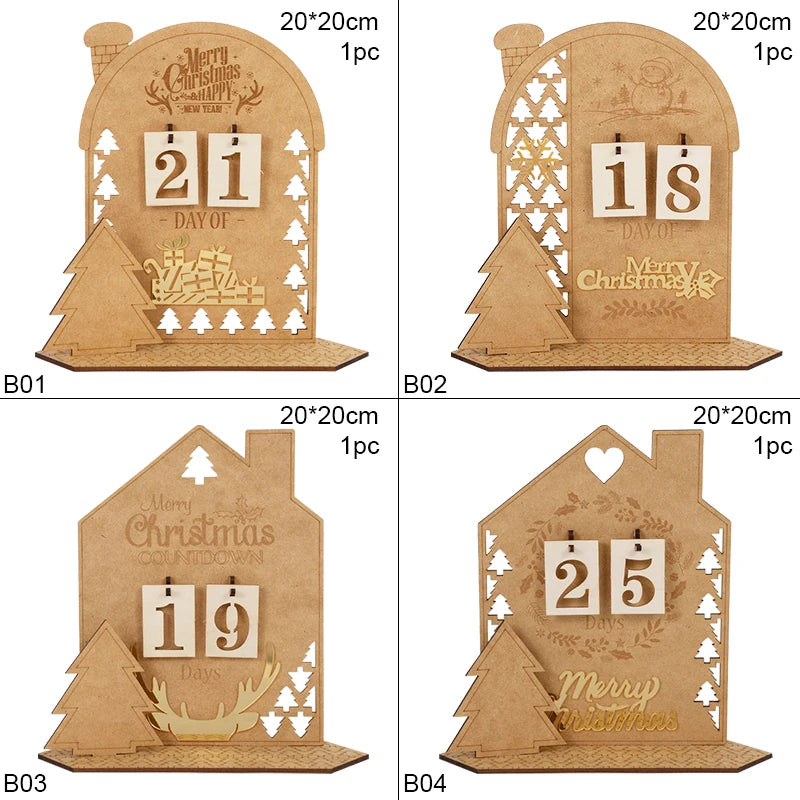 Merry Christmas Advent Calendar Wooden Ornament Christmas Decorations For Home Xmas Navidad Decor New Year 2023