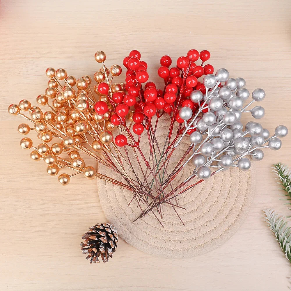 20/1PCS Christmas Red Berries Ornament Artificial Foam Berry Flower Branches DIY Wreath Xmas Tree Wedding Party Home Decoration