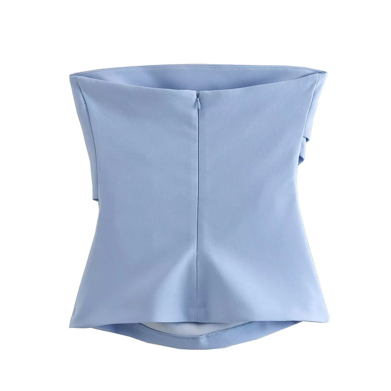 Tube Top Women Pale Blue Corset Crop Top Woman Sexy Off Shoulder Bustier Tops for Women 2023 Summer Backless Ruched Tops Female