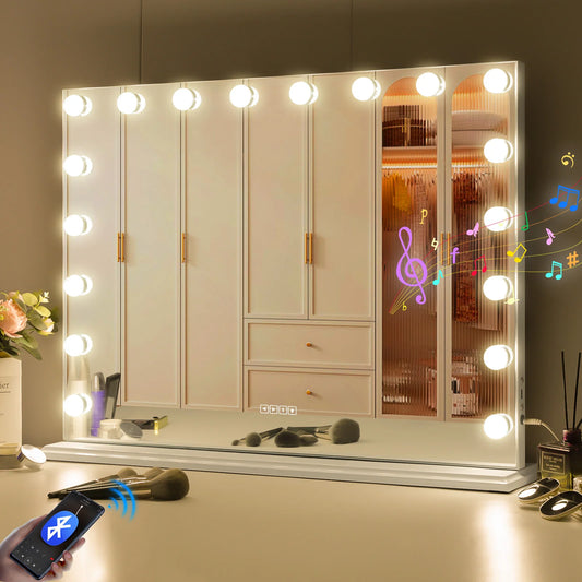 Large Vanity Mirror With Lights And Bluetooth Speakers Dimmable LED Lights With 10 Times Magnification USB Port for Woman Makeup