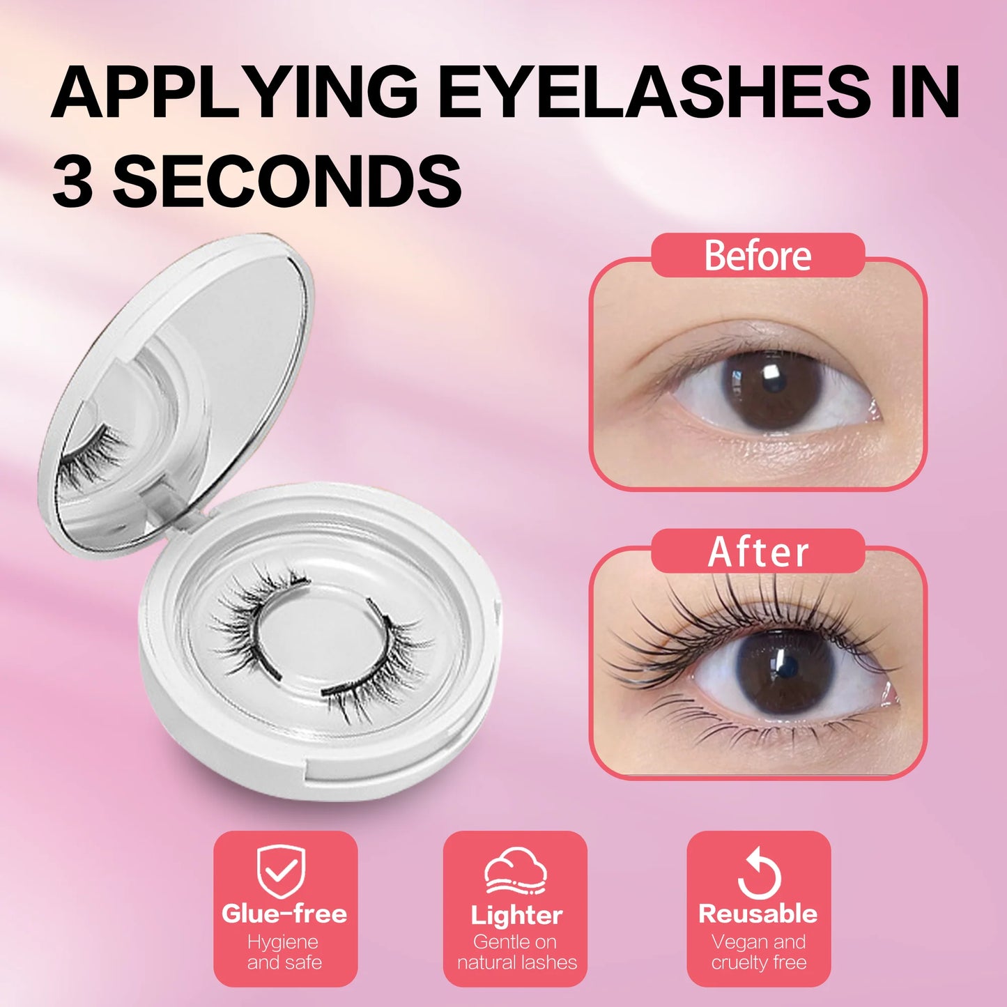 PRAECLARUS 2Pairs Reusable Magnetic Lashes No Glue Needed Professional Premium 3D Magnetic Eyelash 3-Step Press On False Eyelash