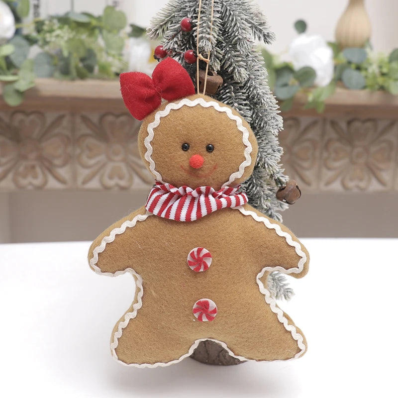 Christmas New Year Decoration For Home Plush Doll Gingerbread Man Xmas Tree Hanging Ornament Indoor Pendant Kid Gift Decor 2024