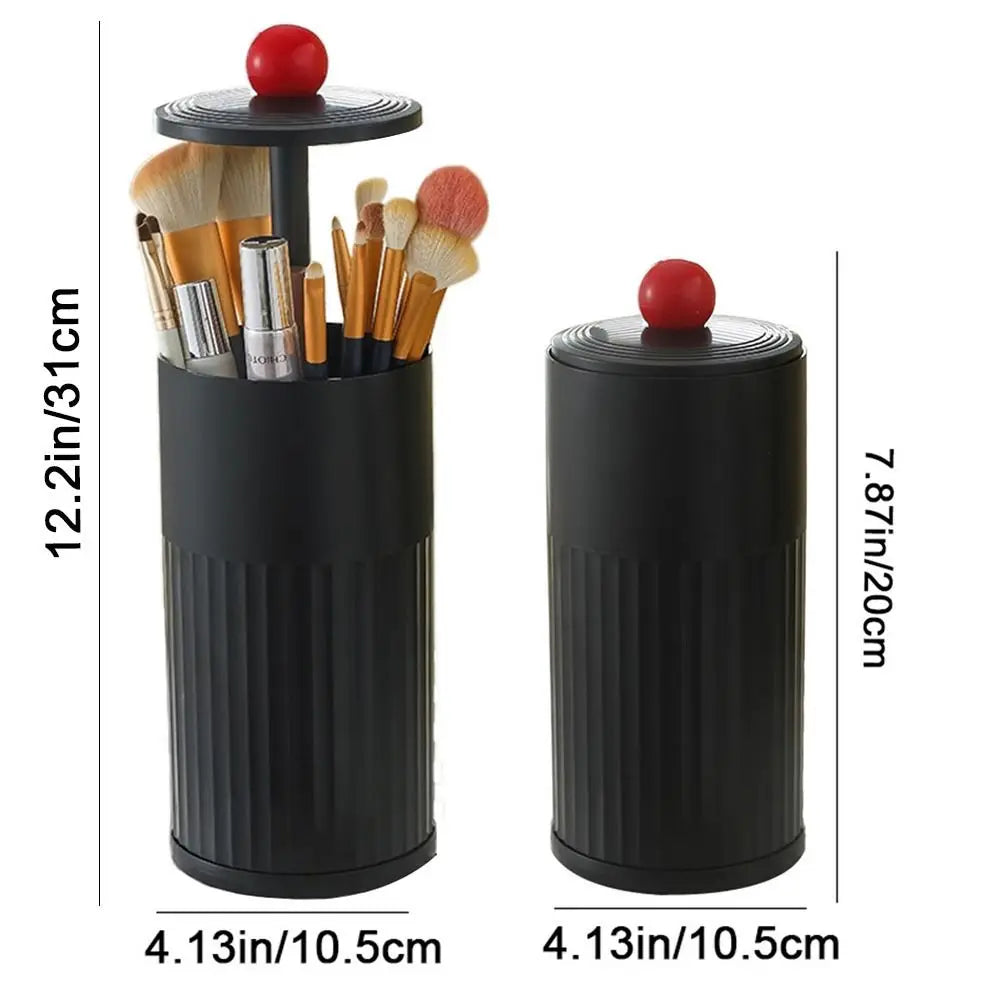 Plastic Automatic Lifting Makeup Brush Holder Press Type with Lid Lipstick Storage Box Dustproof Cosmetics Storage Box Bathroom