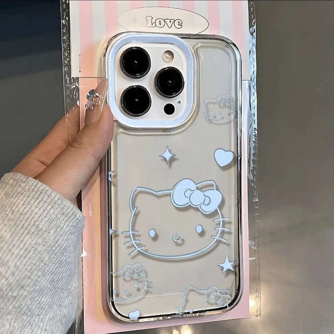 Sanrio Hello Kitty Blue KT Head Phone Case For iPhone 15 14 13 12 11 Pro Max 78Plus XR XS MAX Y2K Girl Cute Anti Fall Back Cover