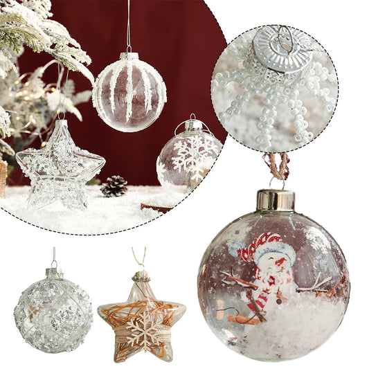 10pcs 8/9/10cm Christmas Decoration Transparent Glass Ball With Diamonds Ornaments Xmas Tree Hanging Pendants Home Party Decors