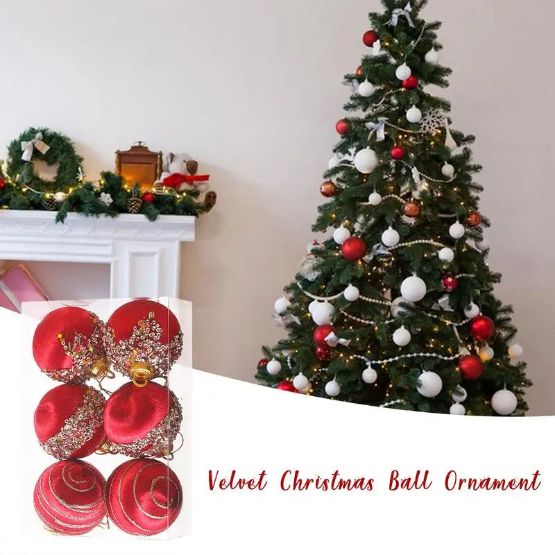 Christmas Tree Decoration Ball Shatterproof Christmas Balls Ornaments Velvet Set With Metal String 6pcs Christmas Balls Kit Pool