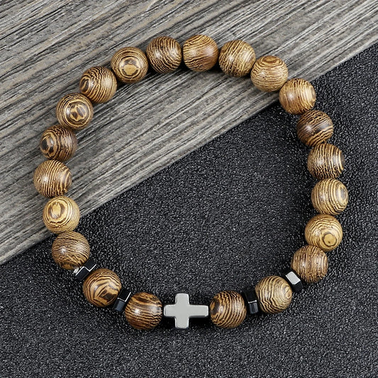 Prayer Men Women Bracelet Hematite Cross Rosary Natural Stone Beads Jesus Onyx Meditation Bracelets Bangles Jewelry Gift Pulsera