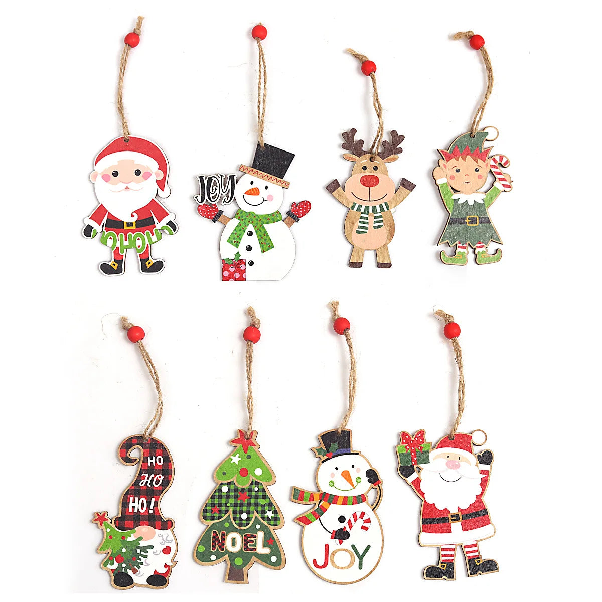 4Pcs/Set Mini Christmas Tree Painted Wooden Pendant Gnome Ornaments Christmas Decoration Kid Toys New Year 2024 Decor