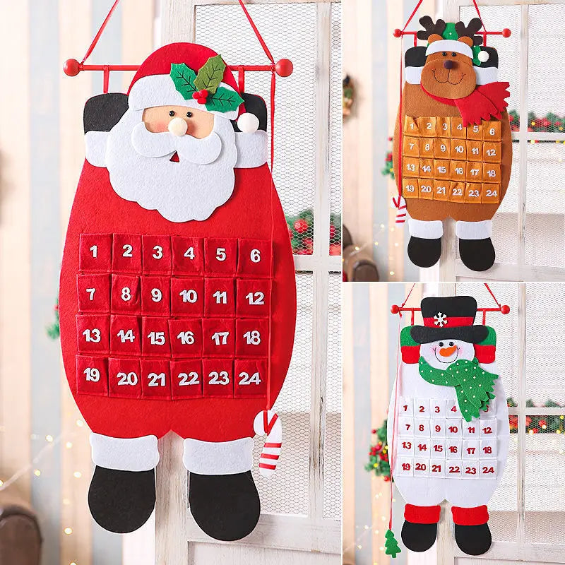 Santa Claus Snowman Elk Advent Calendar With Pockets 24 Days Hanging Christmas Countdown Felt Calendar For Indoor Home Decor