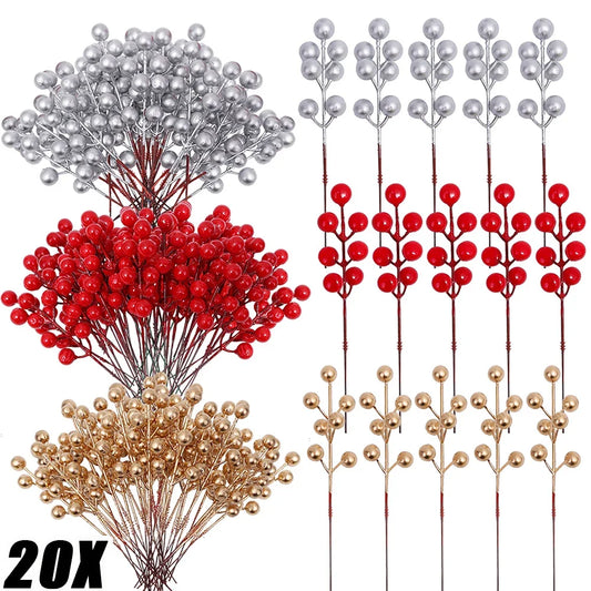 20/1PCS Christmas Red Berries Ornament Artificial Foam Berry Flower Branches DIY Wreath Xmas Tree Wedding Party Home Decoration