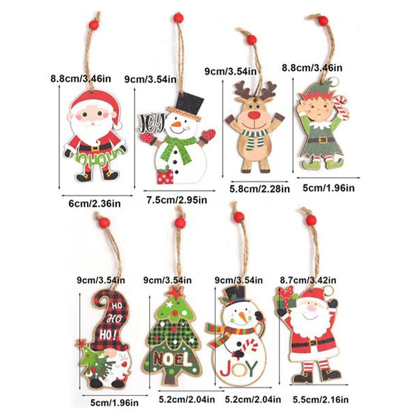 4Pcs/Set Mini Christmas Tree Painted Wooden Pendant Gnome Ornaments Christmas Decoration Kid Toys New Year 2024 Decor