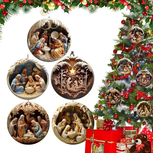 5pcs Nativity Keepsake Religious Ornament Creative Jesus Family Scene Christmas Ornaments For Tree Decoration hanging pendent