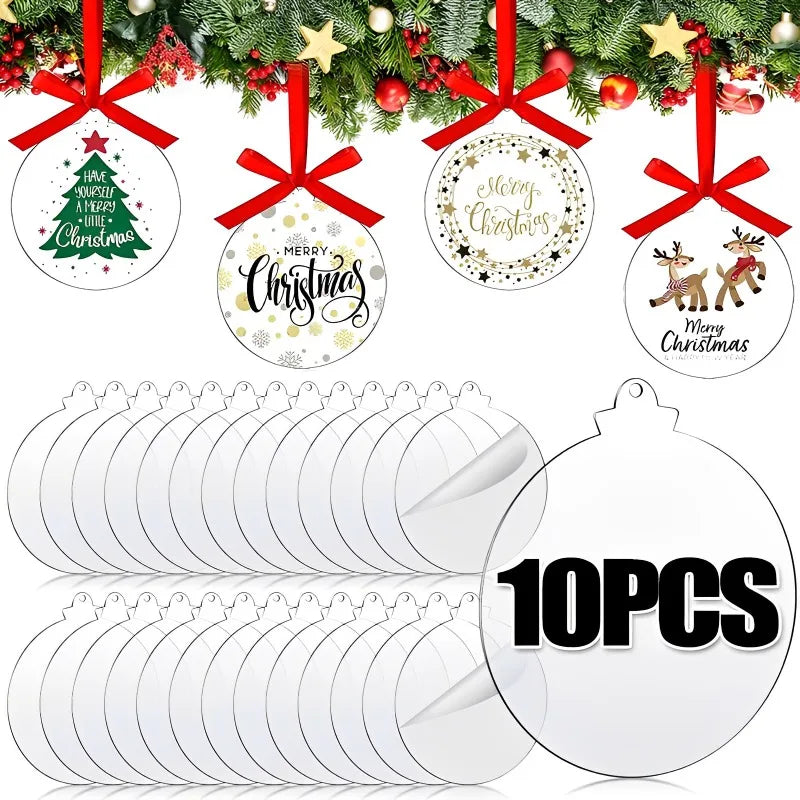 10/5pcs Acrylic Discs Christmas Tree Hanging Ornament DIY Blank Circle Xmas New Year Decor for Home Clear Bauble Ball Crafts