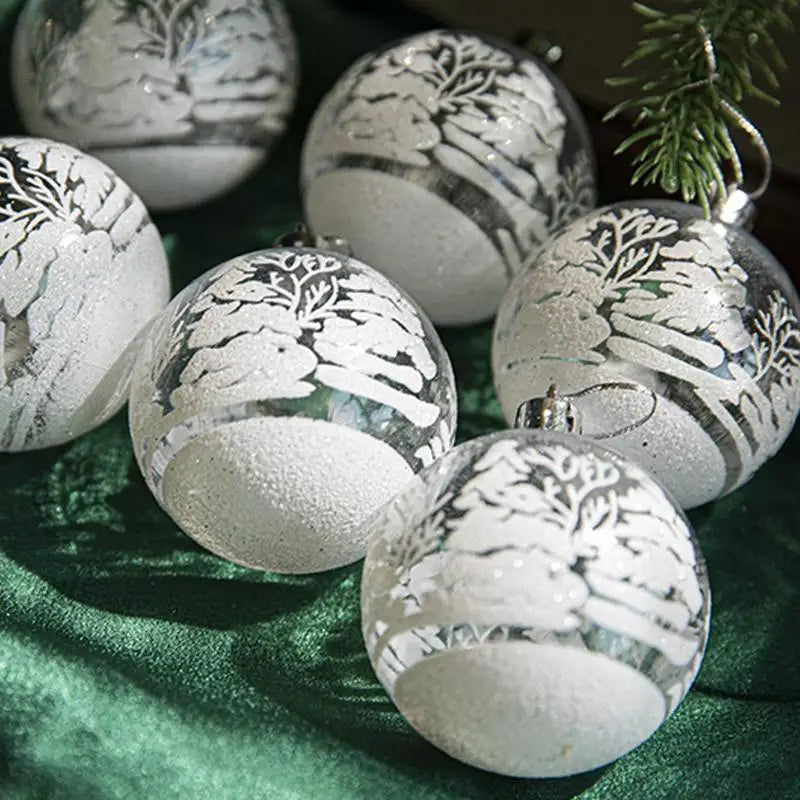 6pcs 6cm Transparent Snow Christmas Balls Pendants for Christmas Tree Decoration Clear Baubles Hanging Ornaments Xmas Navidad