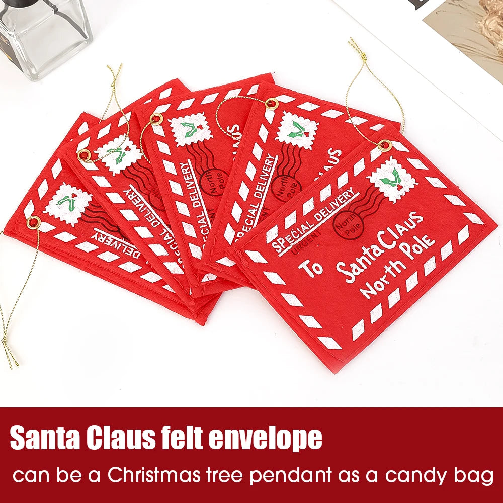 20/1Pcs Christmas Felt Letter Envelopes Non-Woven Embroidered Candy Bag Xmas Tree Hanging Ornaments New Year Party Decorations