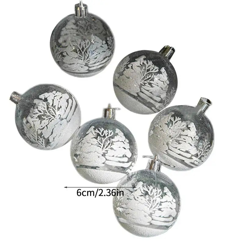 6pcs 6cm Transparent Snow Christmas Balls Pendants for Christmas Tree Decoration Clear Baubles Hanging Ornaments Xmas Navidad