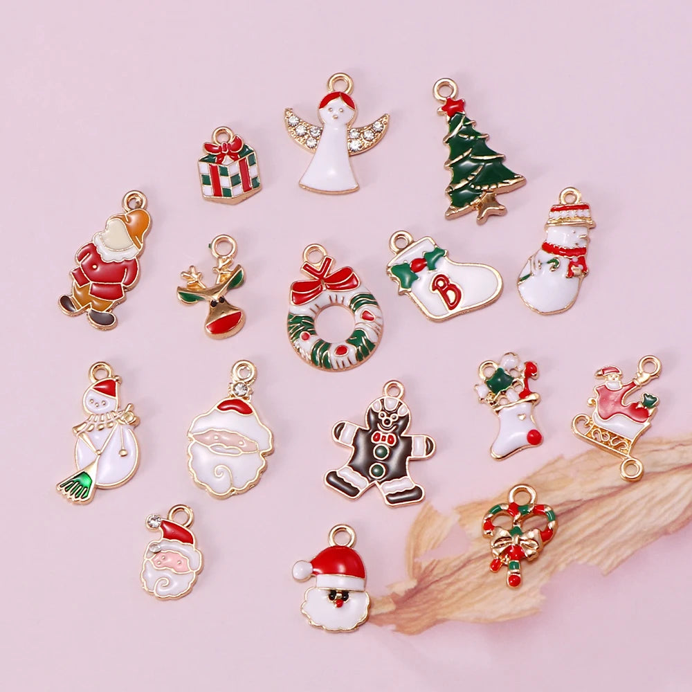 10Pcs Enamel Christmas Charms Alloy Snowflakes Angel Pendants for Jewelry Making Necklace Earring DIY Christmas Tree Decoration