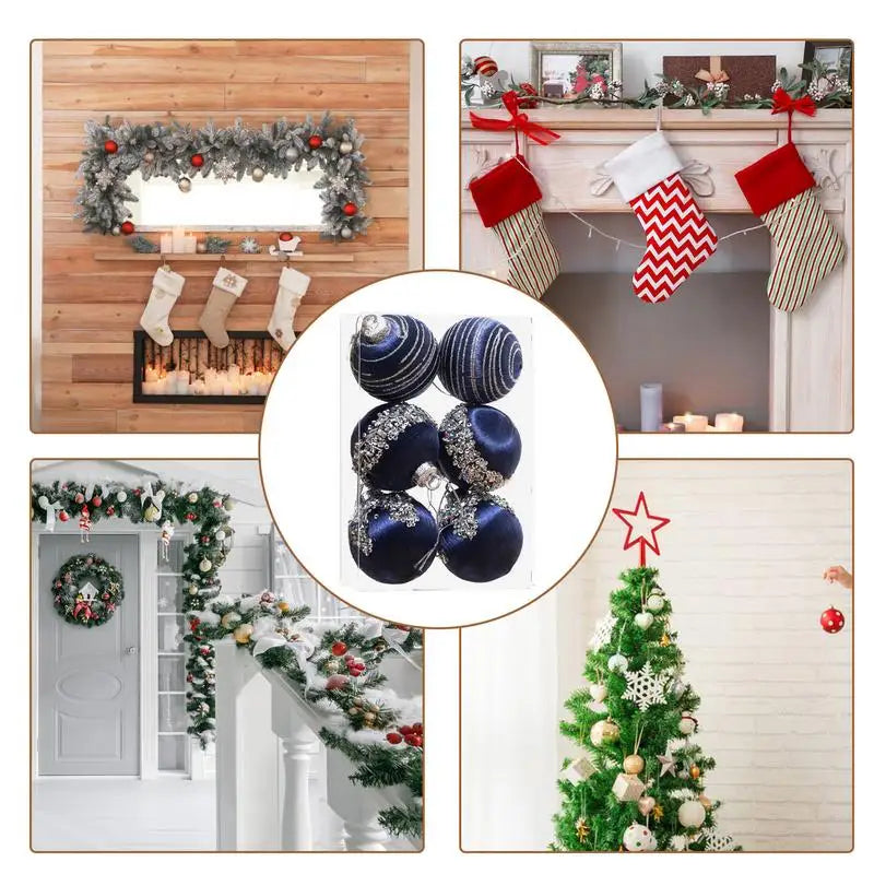 Christmas Tree Decoration Ball Shatterproof Christmas Balls Ornaments Velvet Set With Metal String 6pcs Christmas Balls Kit Pool