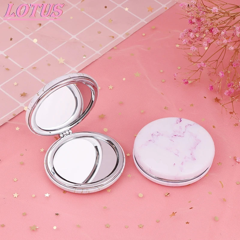 TSHOU664 Marble Pattern Portable Double Sided Mirror Foldable Pocket Makeup Mirror Women Girls Beauty Cosmetic Compact Mirror