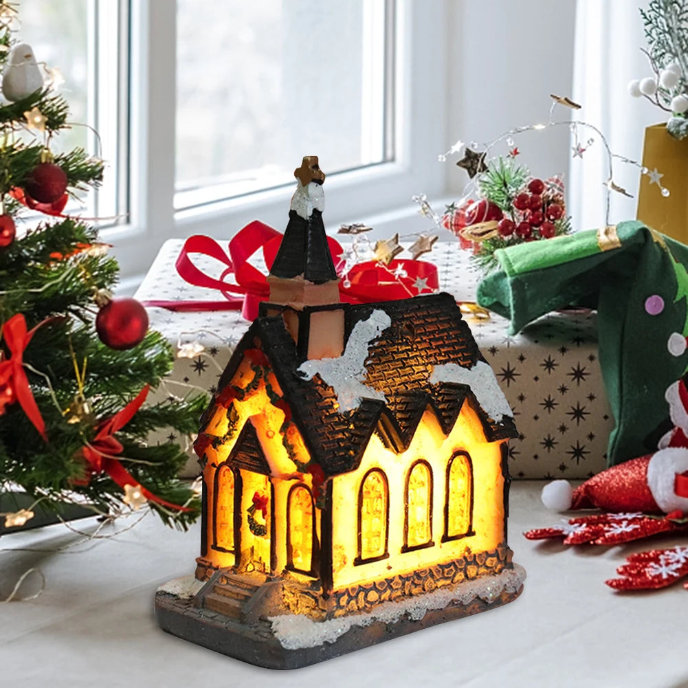 Christmas LED Light Wooden House Luminous Cabin Christmas Decorations for Home DIY Xmas Tree Ornaments New Year 2023 Kids Gifts