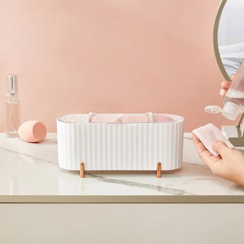 Cosmetic Storage Box With Lid Dustproof Desktop Makeup Remover Cotton Powder Puff Storage Organizer Bathroom Storage Box