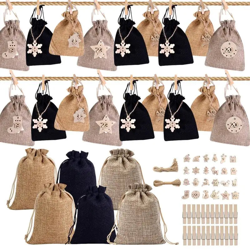 Christmas Advent Bags 24 Days Countdown Calendar Burlap Bags Hanging Candy Gift Bags With Drawstring For Kids And Adults