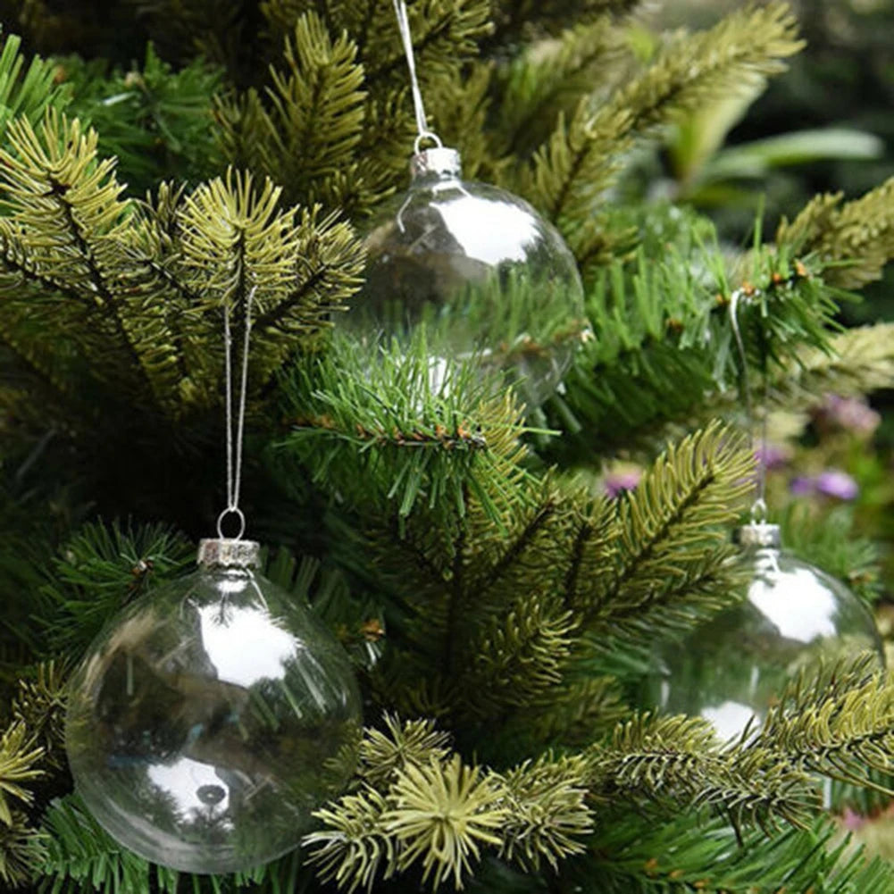 12pcs Christmas Transparent Balls Ornaments With Lid Xmas Tree Round Bauble Hanging Refillable Balls DIY Filling Glitter Decors