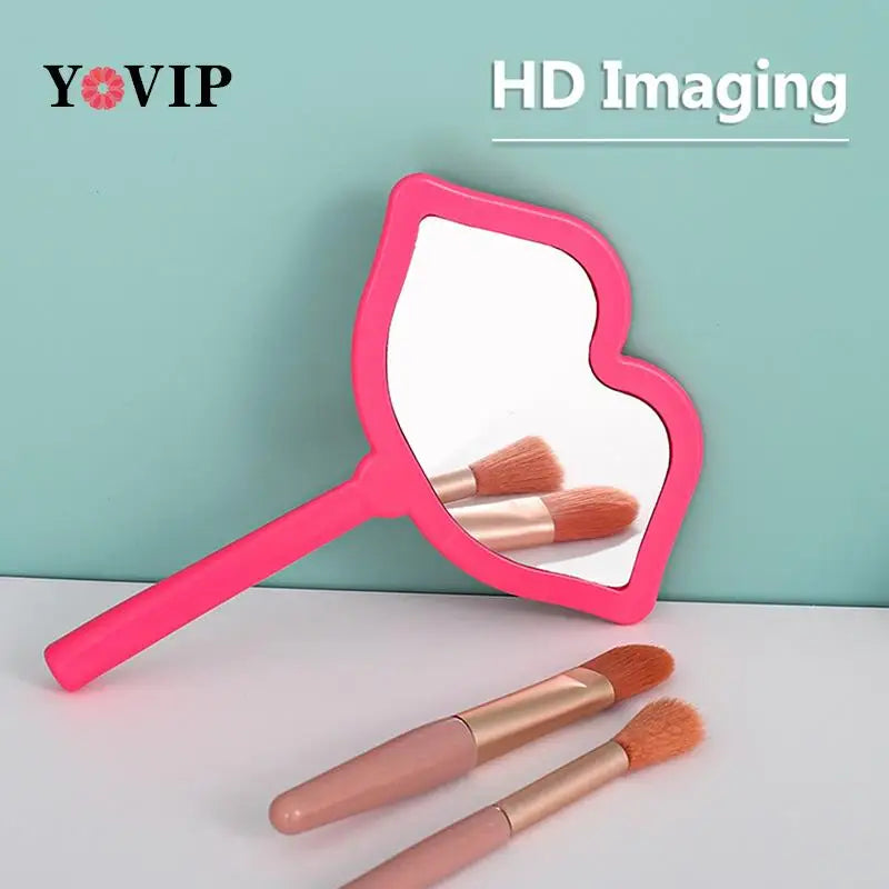 Handheld Makeup Mirror lip shape Makeup Vanity Mirror with Handle Hand Mirror SPA Salon Compact Mirror Cosmetic Mirror for Women