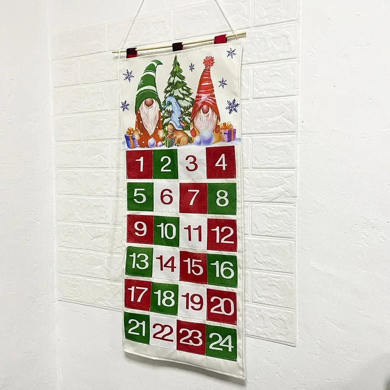 Christmas Pendant Printed Faceless Santa Claus 24 Days Countdown Christmas Wall Calendary Merry Christmas Decor Advent Calendar