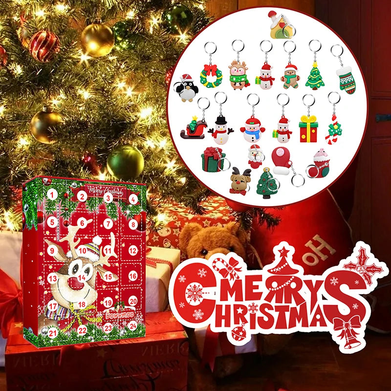 Christmas Advent Calendar Gift Box 24 Pcs Christmas Pendant Keychain 24 Days Countdown Calendars DIY Keychain For Kids Girls