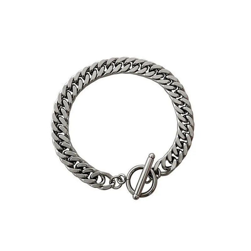 Allergy Free Stainless Steel Bracelet for Women Men Simple Cuban Chain Bracelet Loop Clasp Hand Chain HipHop Braclets Jewelry