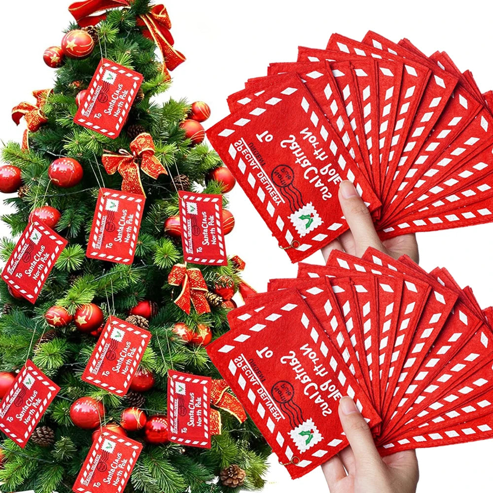 20/1Pcs Christmas Felt Letter Envelopes Non-Woven Embroidered Candy Bag Xmas Tree Hanging Ornaments New Year Party Decorations