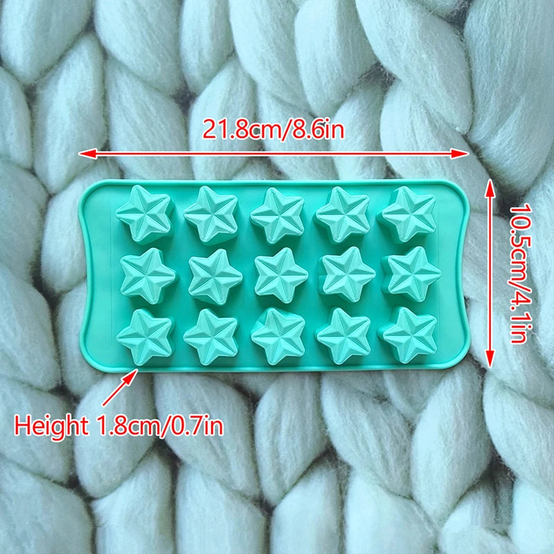 15 Cavity Five-Pointed Star Silicone Chocolate Mold Jelly Fudge Christmas Candy DIY Mold Ice Cube Cake Decoration Baking Mold