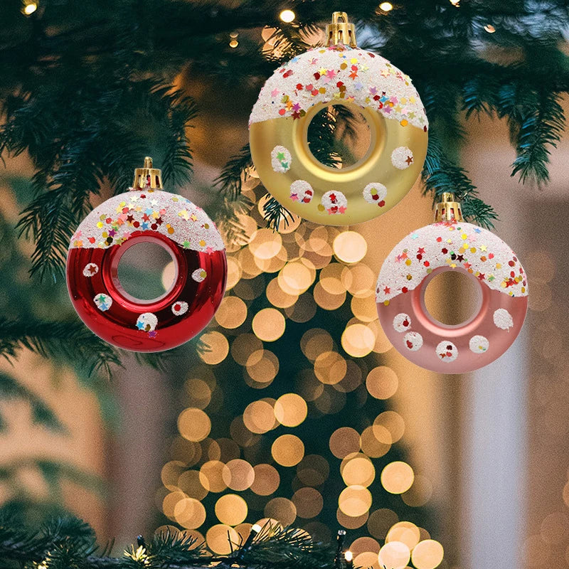 4Pcs Christmas Ball Christmas Tree Decoration Plastic Donuts Pendant Ornaments For Baby Shower Birthday Wedding Party