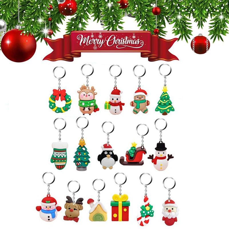 Christmas Advent Calendar Gift Box 24 Pcs Christmas Pendant Keychain 24 Days Countdown Calendars DIY Keychain For Kids Girls