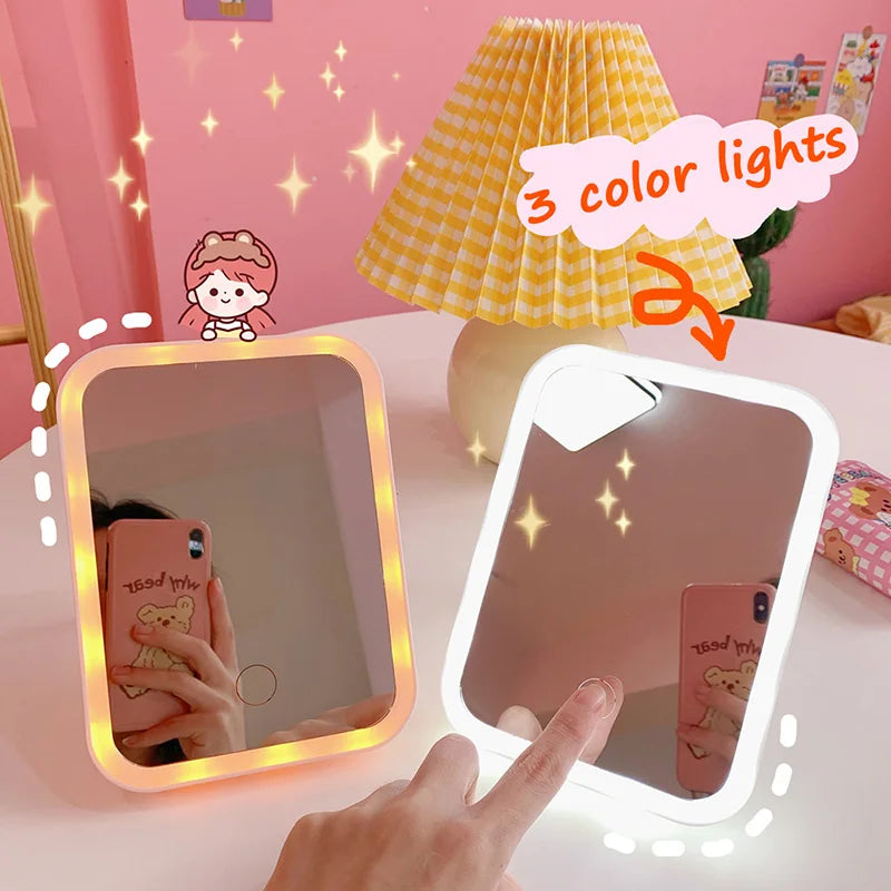 Rechargeable Portable Lamp LED Makeup Mirror Desktop Folding Portable Mirror Travel Vanity Looking Glass Light Fill Light