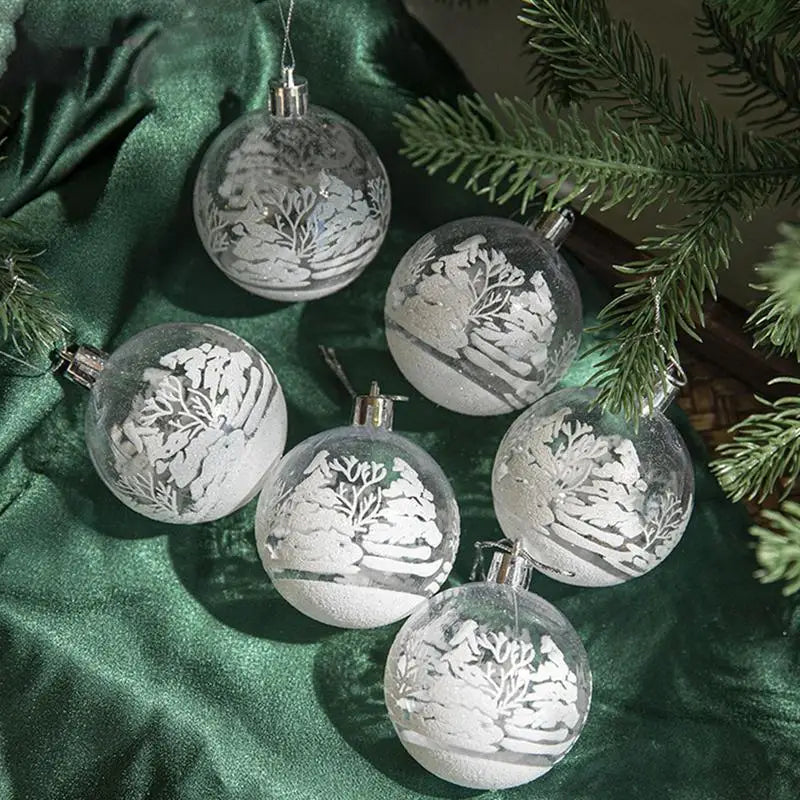 6pcs 6cm Transparent Snow Christmas Balls Pendants for Christmas Tree Decoration Clear Baubles Hanging Ornaments Xmas Navidad