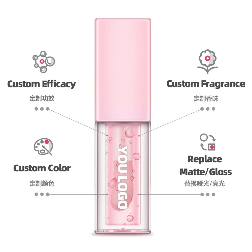 Private Label Clear Lipgloss Full Color Makeup Plumping Lip Oil Moisturizing Waterproof Lasting Lip Gloss Cosmetics Custom Bulk