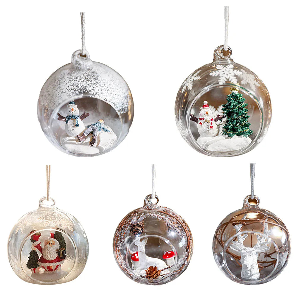 1pcs Glass Christmas Balls Transparent Small Pendant Scene Ball Christmas Tree Hanging Ball Bauble Ornament Edding Party Decor