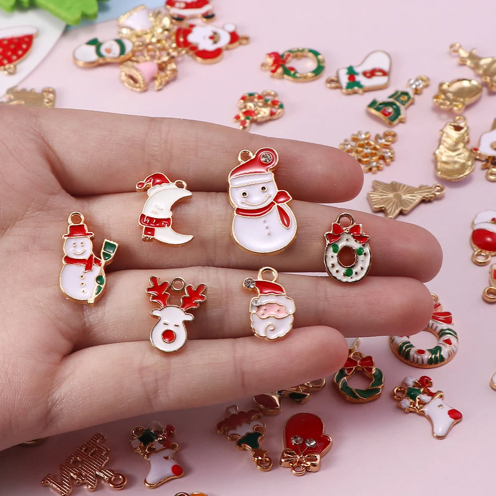 10Pcs Enamel Christmas Charms Alloy Snowflakes Angel Pendants for Jewelry Making Necklace Earring DIY Christmas Tree Decoration